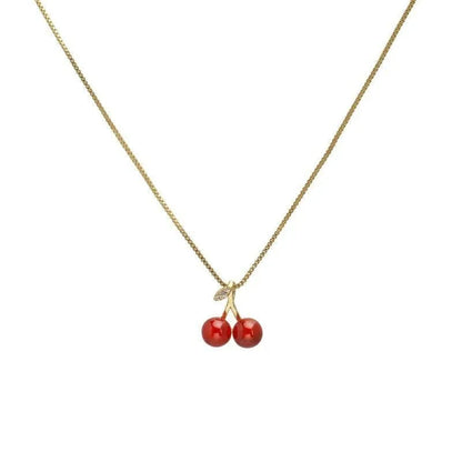 Cherry Gold Pendant Necklace 💎 | Wine Red Elegance for Every Occasion ✨